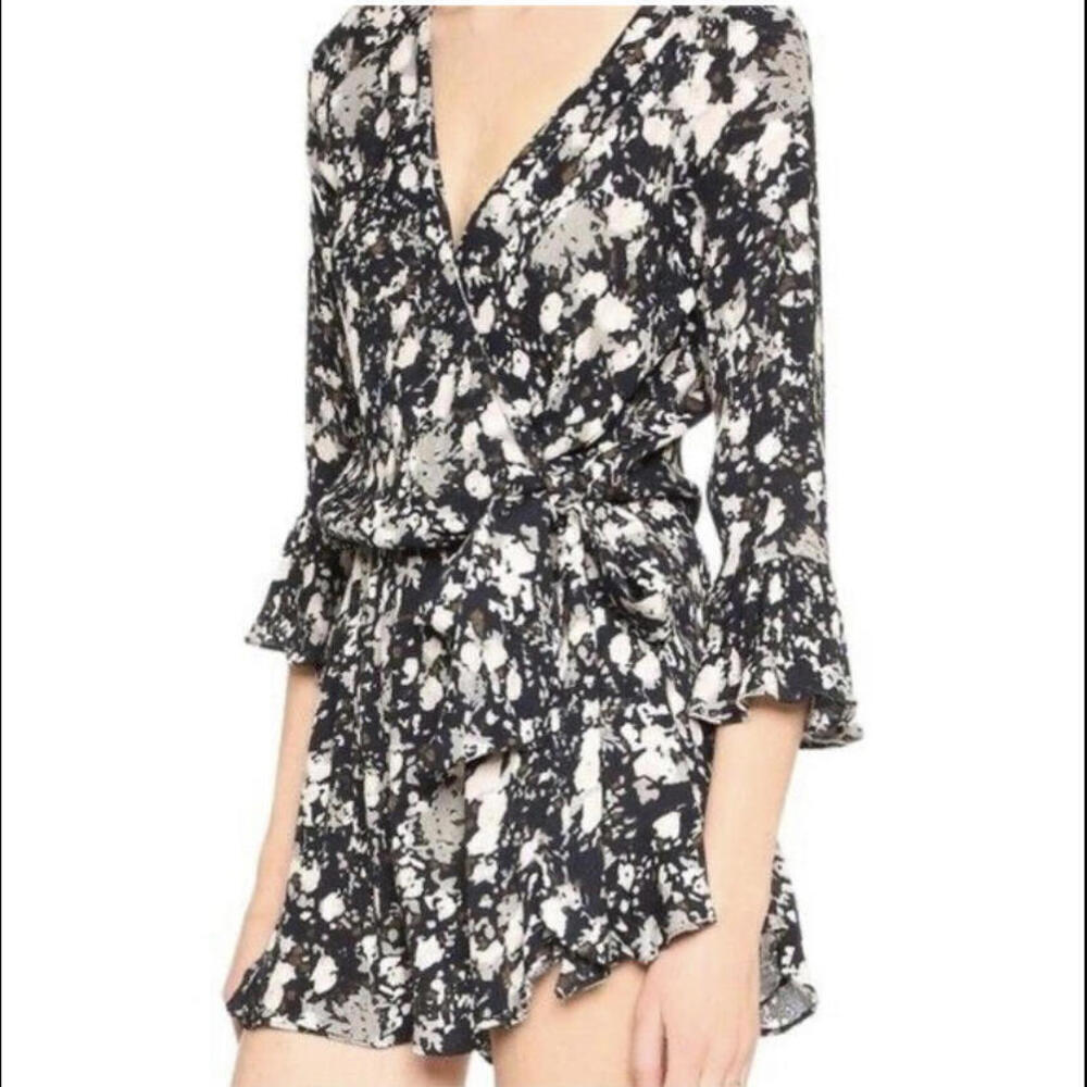 FREE PEOPLE black brown cream long sleeve romper